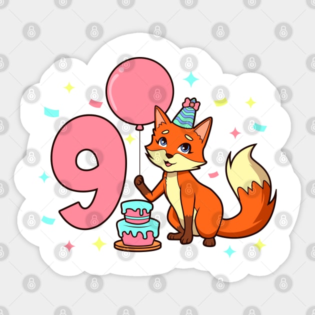 I am 9 with fox - girl birthday 9 years old Sticker by Modern Medieval Design